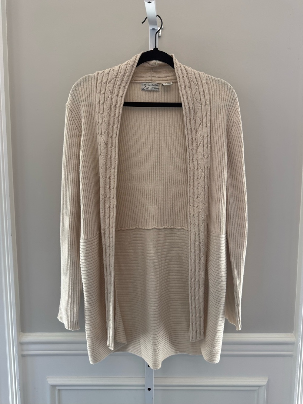 Isabella’s Closet Cream Cable Knit Open Front Cardigan Sweater Longline M